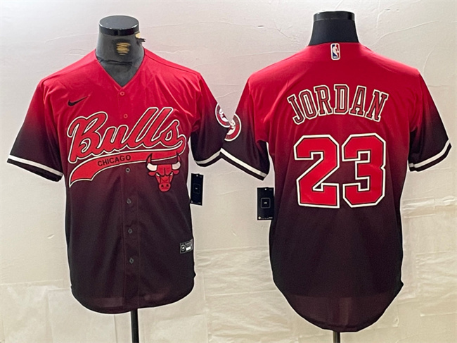 Men's Chicago Bulls #23 Michael Jordan Red/Black Cool Base Stitched Baseball Jersey Men's Chicago Bulls #23 Michael Jordan Red/Black Cool Base Stitched Baseball Jersey